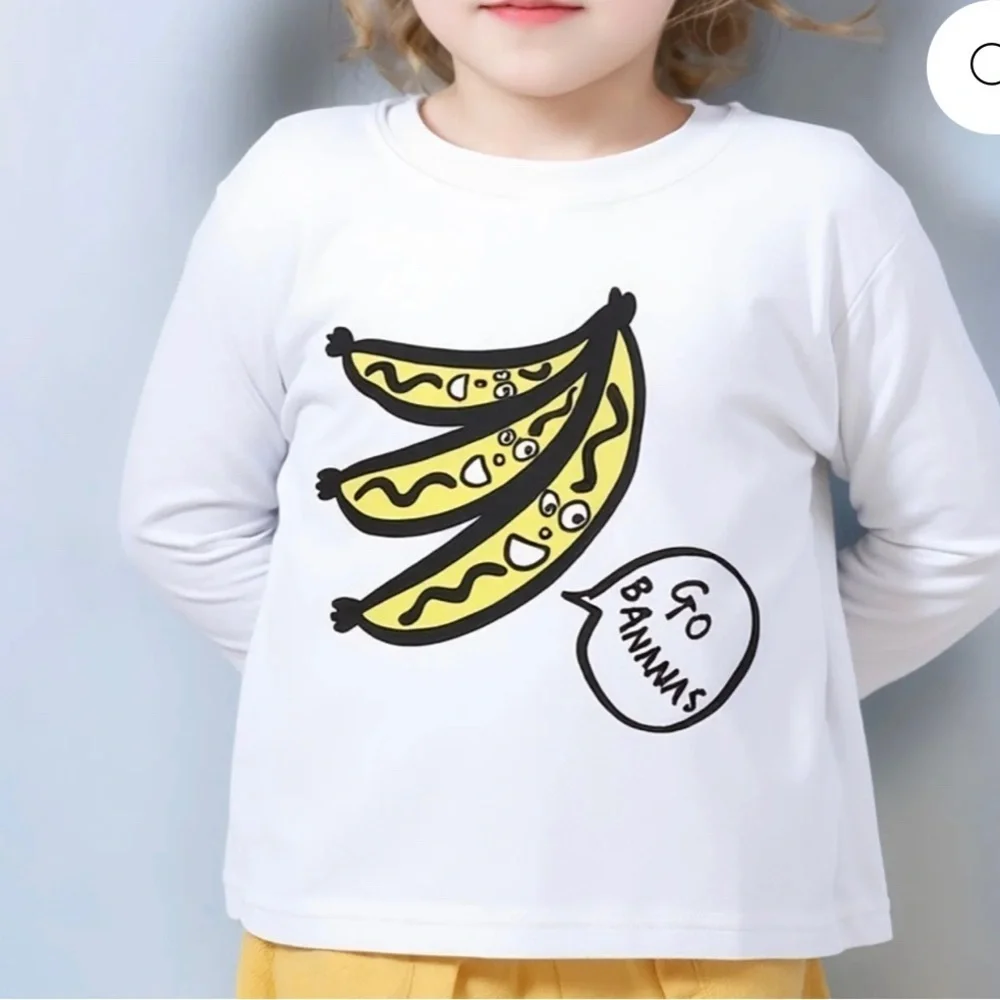 Kids White Banana Print Long Sleeve Shirt by Stella McCartney